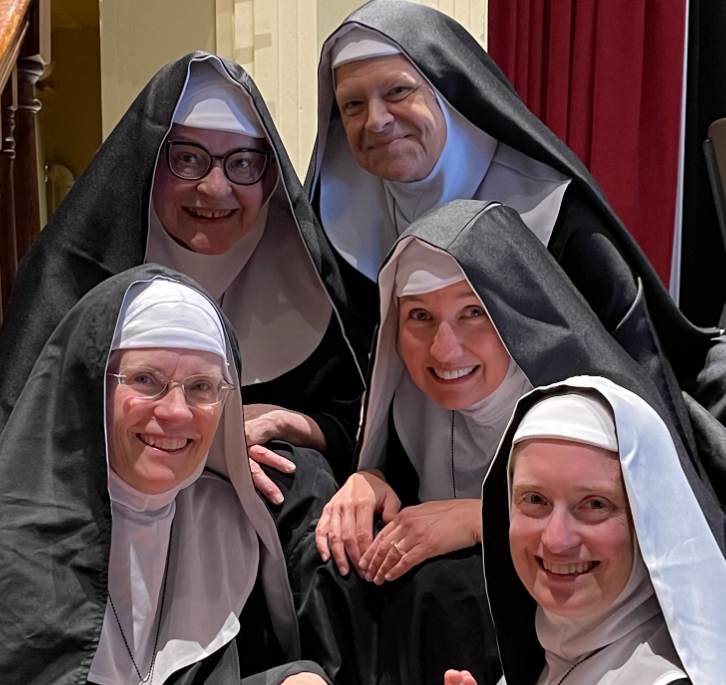 Left side, top to bottom: Nina Tilander, Reverand Mother; Christy Crocker, Sister
Hubert. Right side top to bottom: Cherie Champe, Sister Robert Anne; Karen Lipovsky, Sister
Mary Amnesia, Abigail St. Johns, Sister Leo